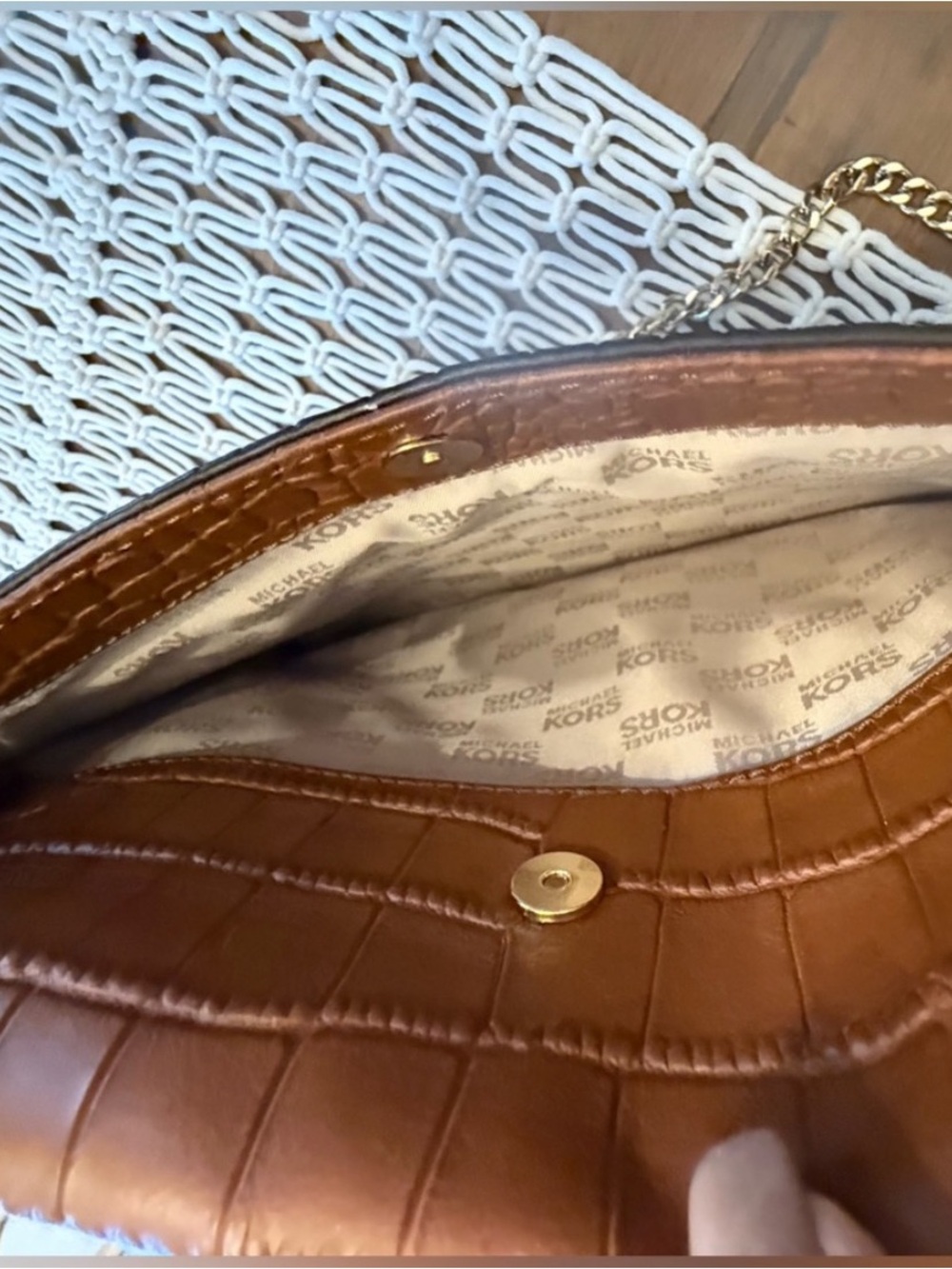Michael Kors Cognac Croc-Embossed Chain Crossbody - Picture 6 of 7